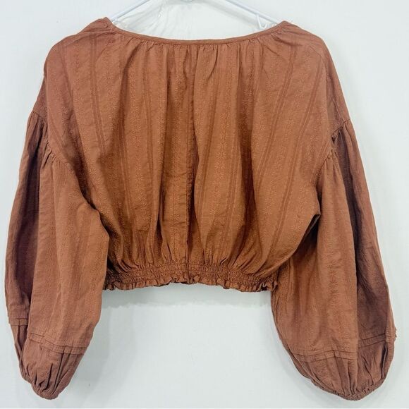 Universal Thread Rust Brown Cropped Puff Sleeve Peasant Blouse NEW - Picture 8 of 13